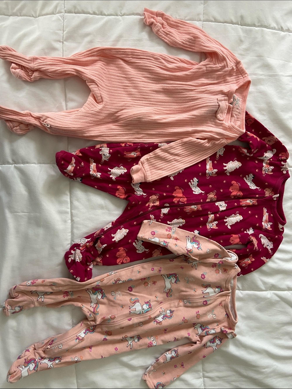 Girls Unicorn and Animal Print Footed Pajama Set - Pink, Burgundy, Multi